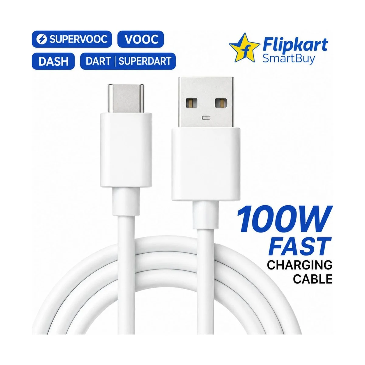 Flipkart SmartBuy USB Type C Cable 10 A 1 m 100W,80W,65W,45W, DART/VOOC/SUPERDART/SUPERVOOC realme/oneplus FAST CHARGING CABLE