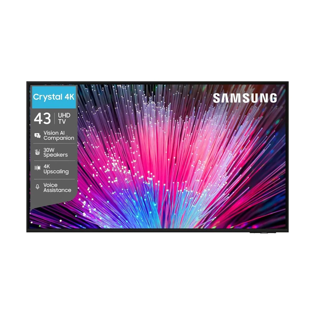 Samsung Crystal 4K Vision AI 108 cm Ultra HD LED Smart Tizen TV 2026 Edition with 30W Speakers 4K Upscaling HDR 10+ Football Mode Voice Assistance Remote Control PurColor Slim Look Samsung Knox Security 150+ Free Channels